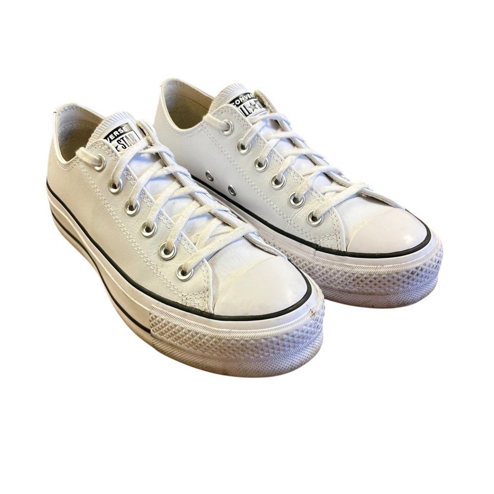 CONVERSE Chuck Taylor All Star Lift Platform White Leather Low Sneakers 7.5 - Picture 6 of 10